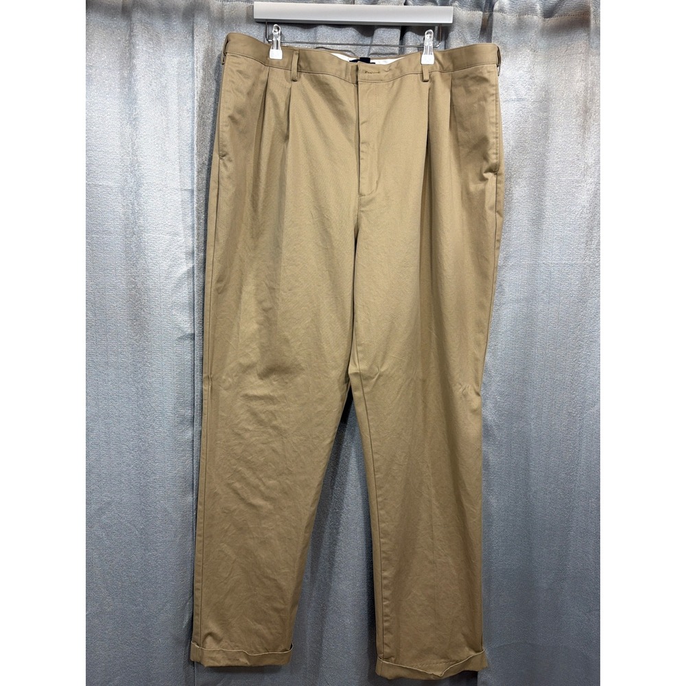 Lands End Mens 42 Long Traditional Fit Pleated Cuffed Khaki Chino Pants Tan
